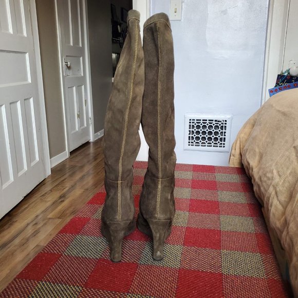 Falchi By Carlos Falchi Tall Brown Suede Wedge Boots - Picture 3 of 7